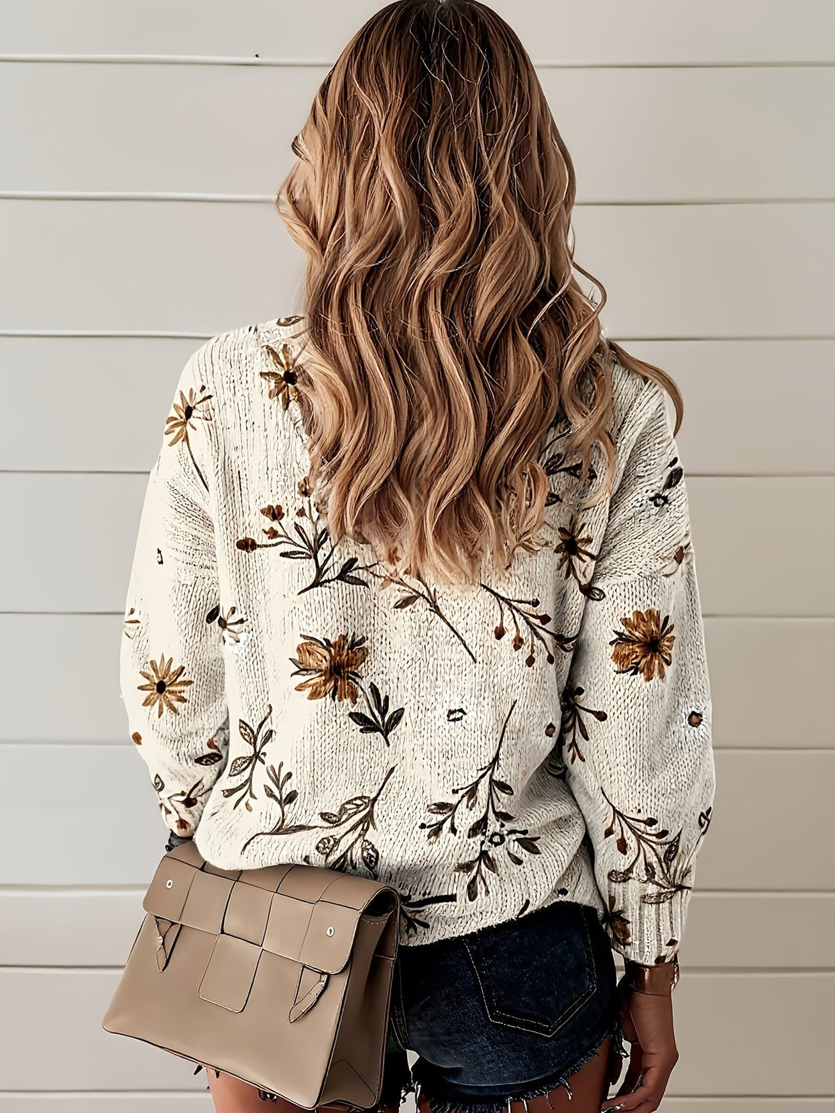 Maglione con scollo a V a fiori – Abbigliamento casual, stile quotidiano