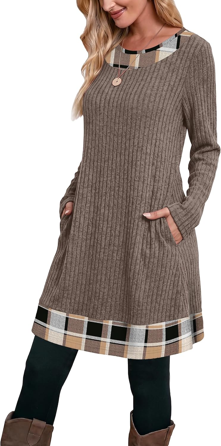 Long Sleeve Color Block Sweater Dress for Women – Casual, Office