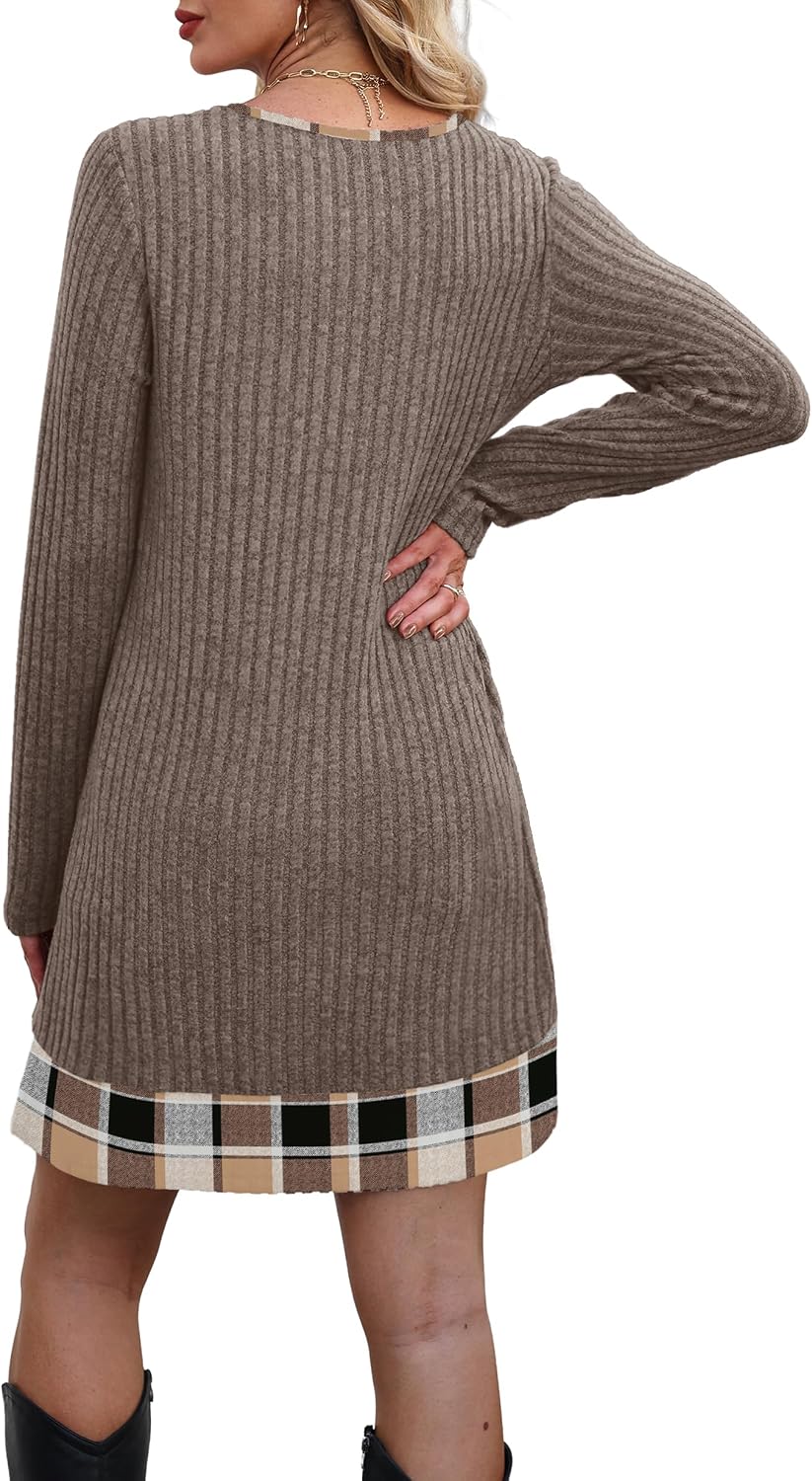 Long Sleeve Color Block Sweater Dress for Women – Casual, Office