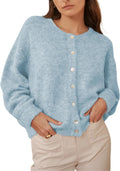 Womens Cardigan Sweater Loose Long Sleeve Crewneck – Casual, Everyday Wear