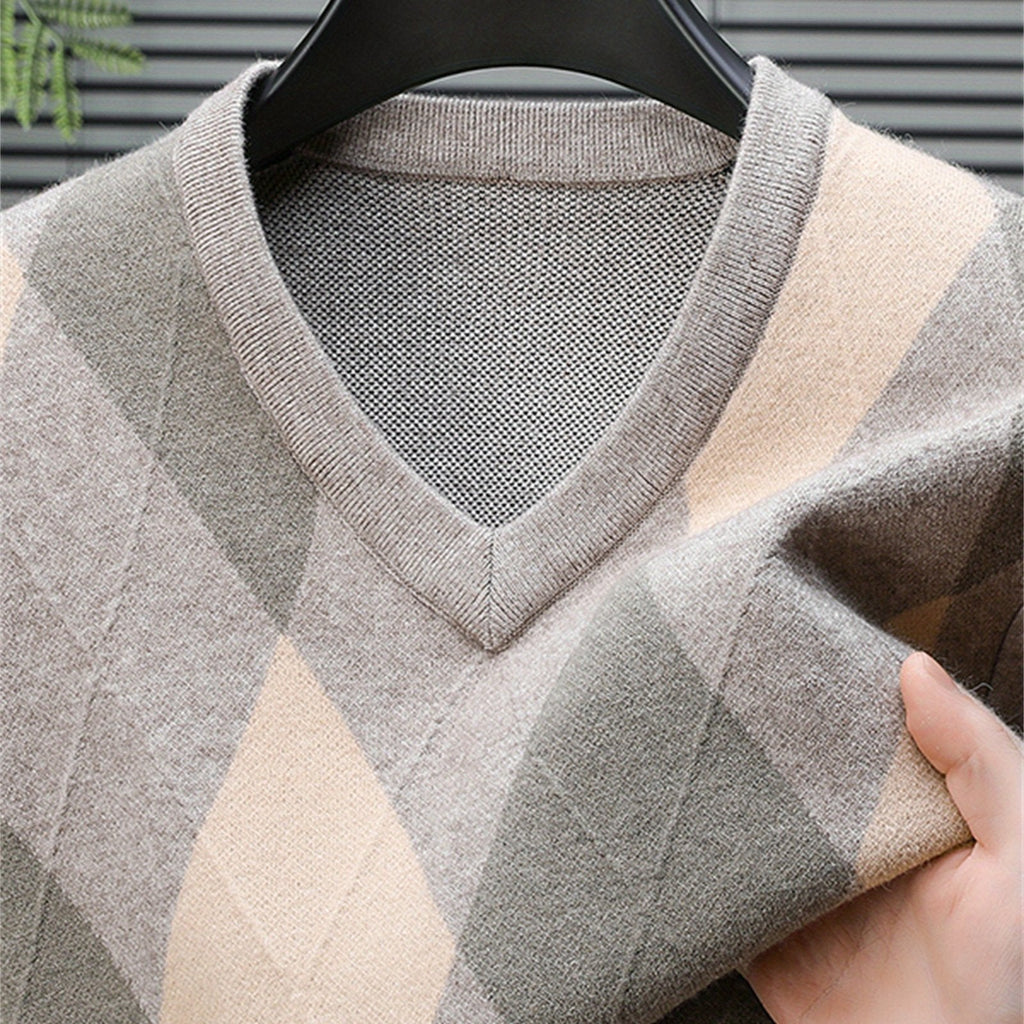 Maglione con scollo a V a rombi | Stile classico – Abbigliamento casual, tenuta da ufficio