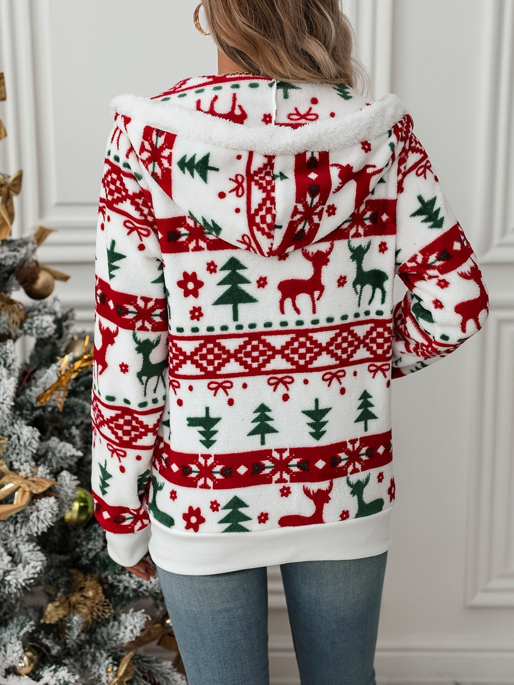 Cardigan con zip e cappuccio | Stile natalizio accogliente – Per le feste, abbigliamento casual