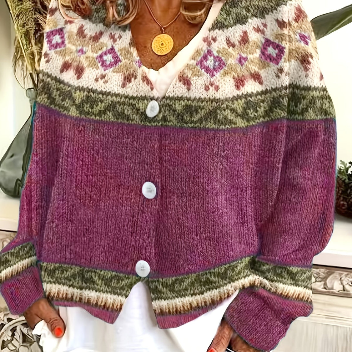 Cardigan con bottoni a fantasia – Abbigliamento casual, a strati