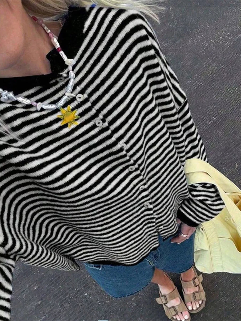 Striped Knit Cardigan with Buttons – Casual, Office