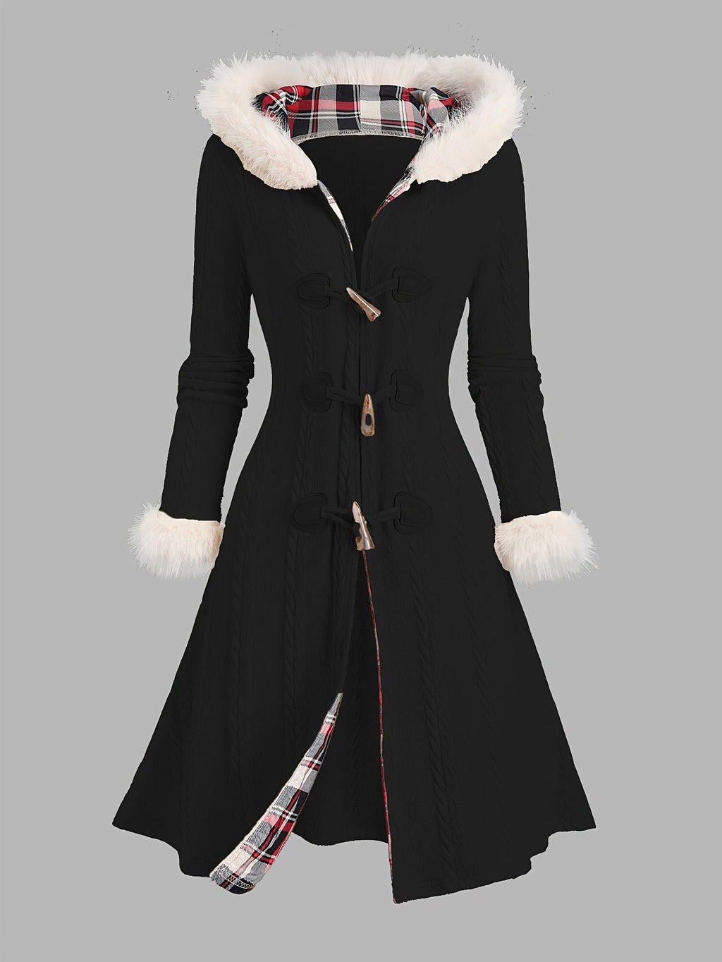 Cappotto lungo con cappuccio bordato in pelliccia – Abbigliamento casual, moda invernale
