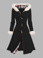 Cappotto lungo con cappuccio bordato in pelliccia – Abbigliamento casual, moda invernale
