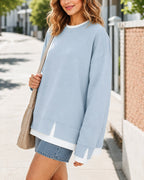 Oversized Faux-Layered Long Sleeve Sweatshirt – Casual Wear, Everyday Comfort