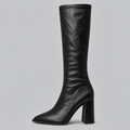 Women’s Knee-High Pointed Toe Boots with Chunky Block Heel – Casual, Office