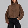 Cropped Bomber Jacket Women's High Neck Oversized Fit – Casual, Everyday Wear