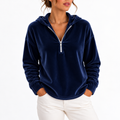 Women’s Velvet Hoodie with Long Sleeves, Quarter-Zip – Casual, Everyday Wear