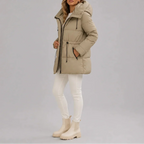 Women's Hooded Puffer Coat with Drawstring Waist – Casual, Winter Wear