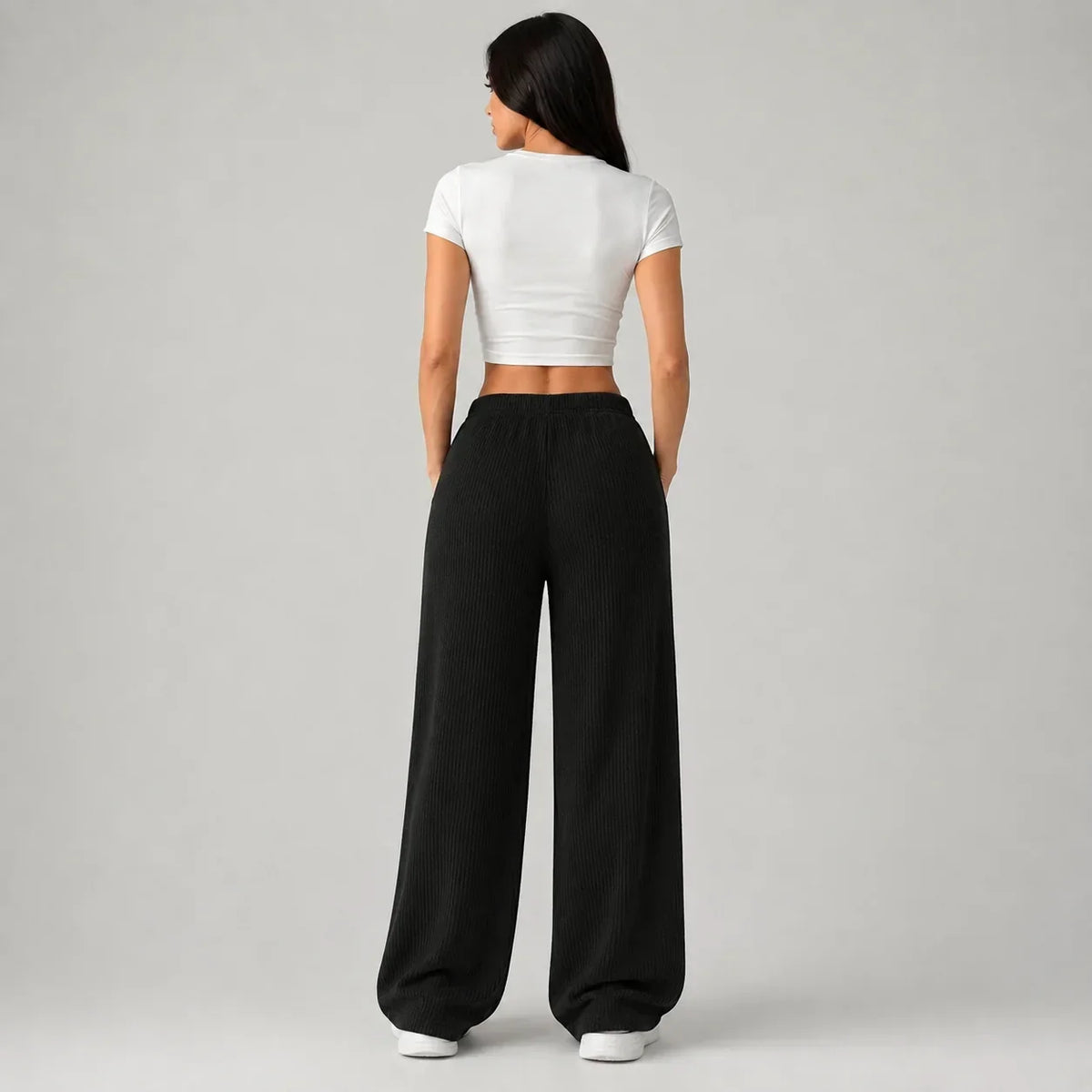 Women’s Wide Leg Lounge Pants, Ribbed Drawstring – Casual, Relaxation