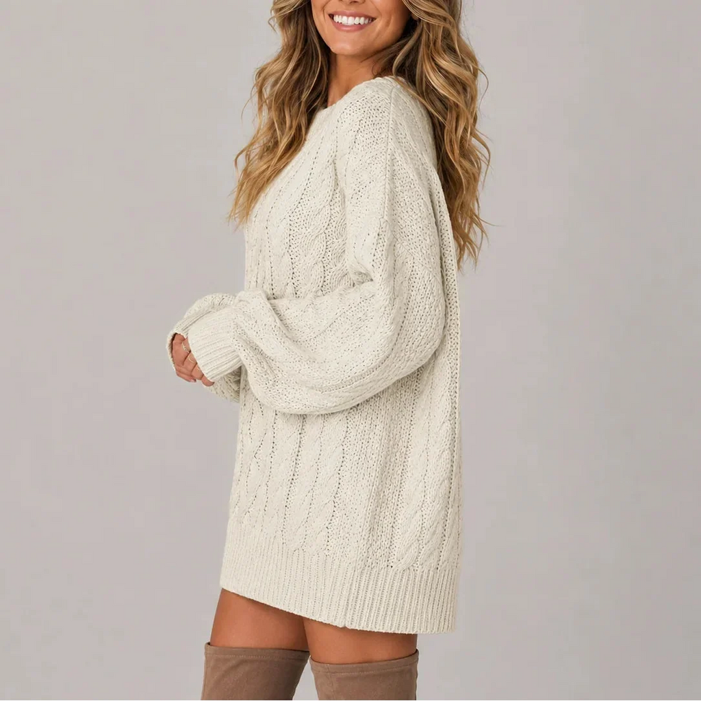 Oversized Cable Knit Jumper Dress for Women with Long Sleeves – Casual, Everyday Wear