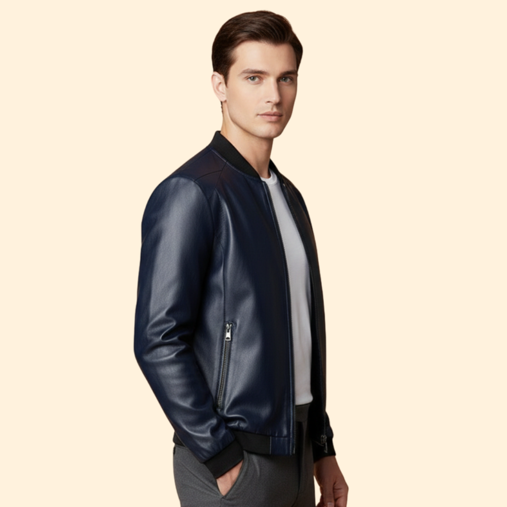 Men's Leather Bomber Jacket – Casual Wear, Stylish Outerwear