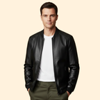Men's Leather Bomber Jacket – Casual Wear, Stylish Outerwear