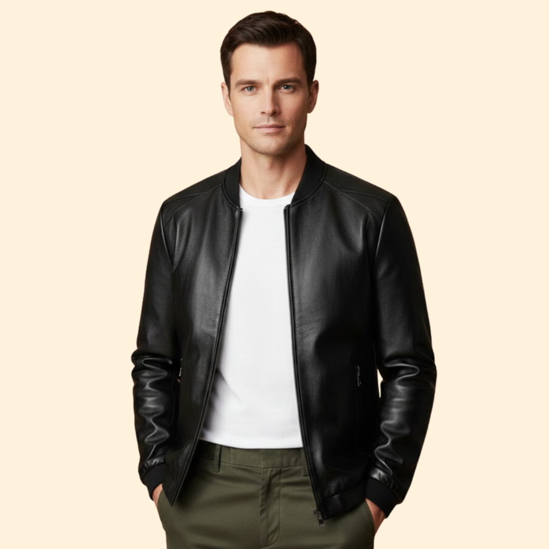 Men's Leather Bomber Jacket – Casual Wear, Stylish Outerwear