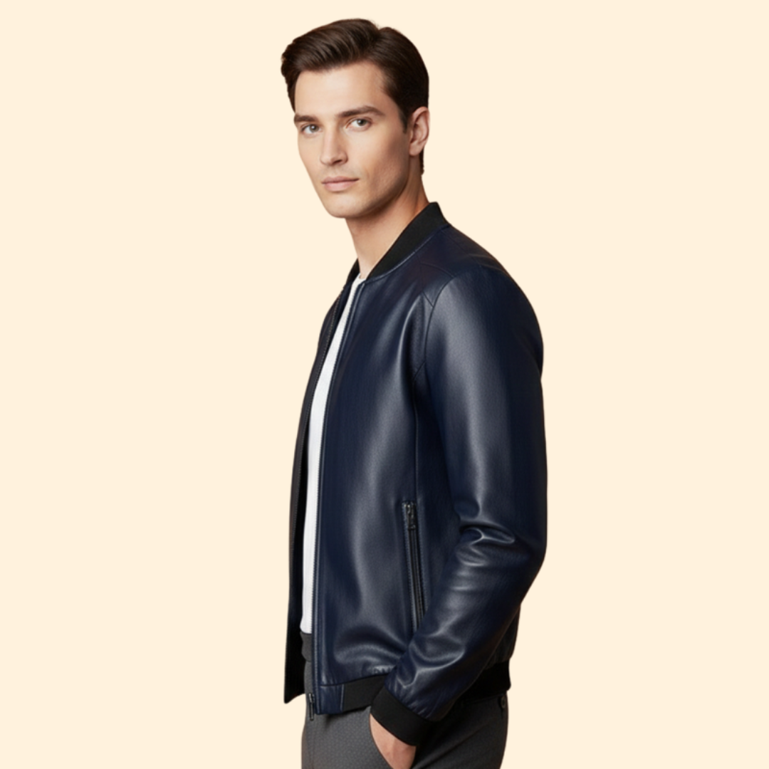 Men's Leather Bomber Jacket – Casual Wear, Stylish Outerwear