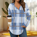Hooded Pullover V-Neck Plaid Long Sleeve – Casual Wear, Autumn Style