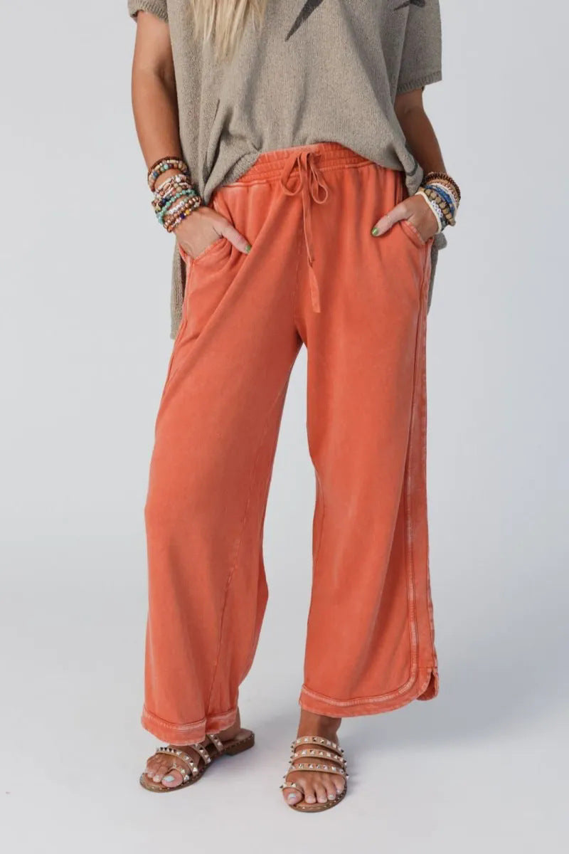 Retro Washed Vintage Casual Drawstring Long Pants – Everyday Wear, Comfortable Style