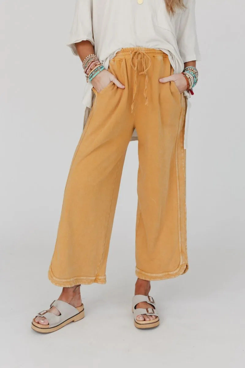 Retro Washed Vintage Casual Drawstring Long Pants – Everyday Wear, Comfortable Style