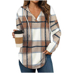 Hooded Pullover V-Neck Plaid Long Sleeve – Casual Wear, Autumn Style