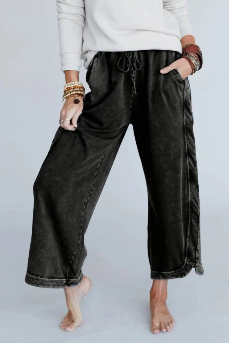 Retro Washed Vintage Casual Drawstring Long Pants – Everyday Wear, Comfortable Style