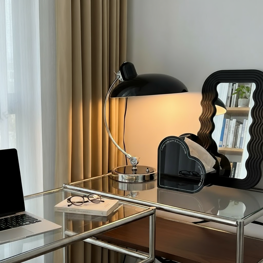 ScandiArc Table Lamp | Curved Metal Design – Home Office, Gift