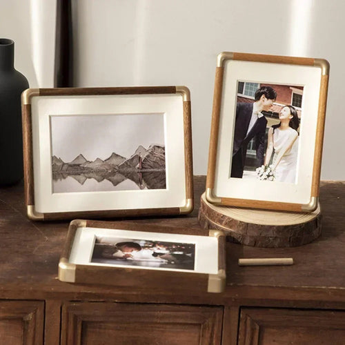 Tabletop Photo Frame | Vintage Wood & Brass Design – Home Decor, Gift
