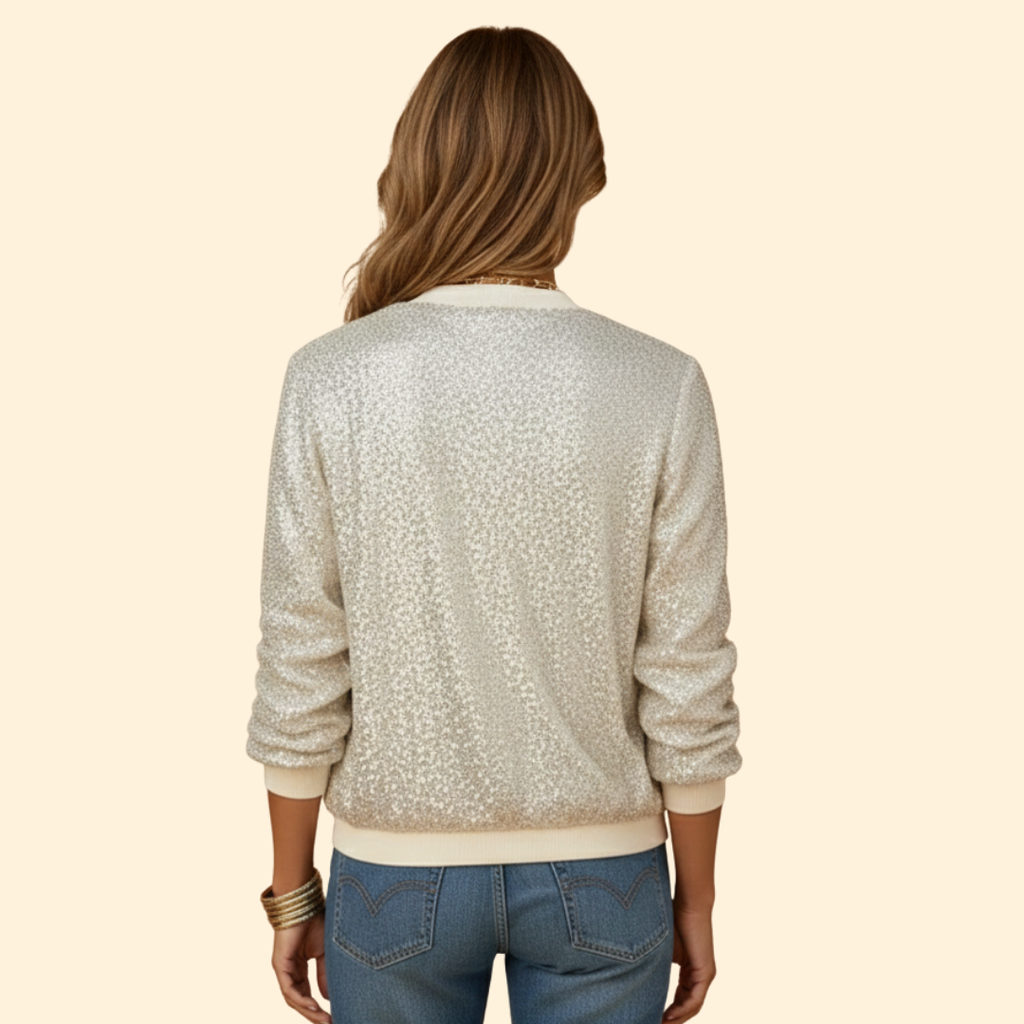 Chic Sequined Bomber Jacket for Women – Casual Wear, Night Out