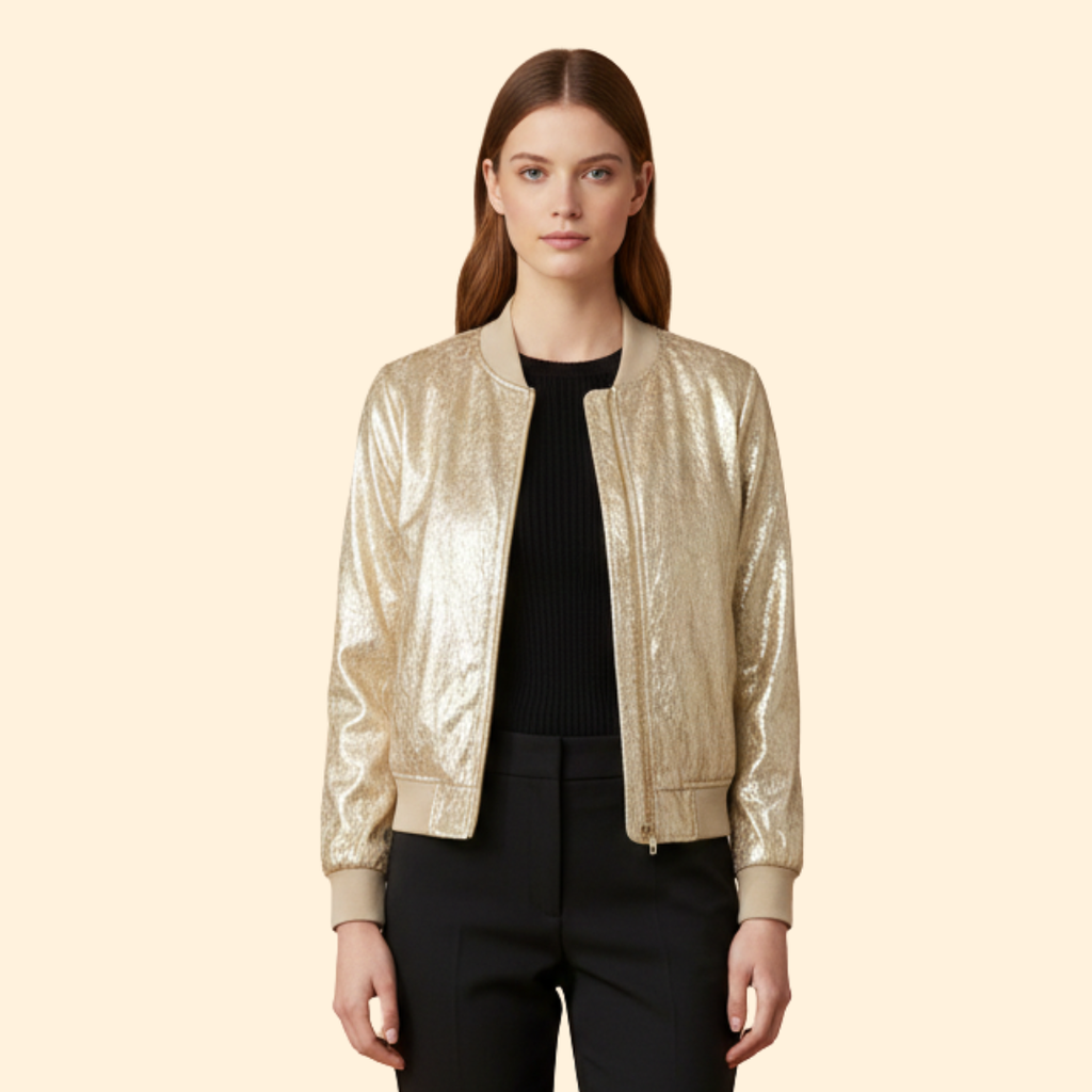 Women's Bomber Jacket in Golden Glow – Casual, Stylish Outerwear