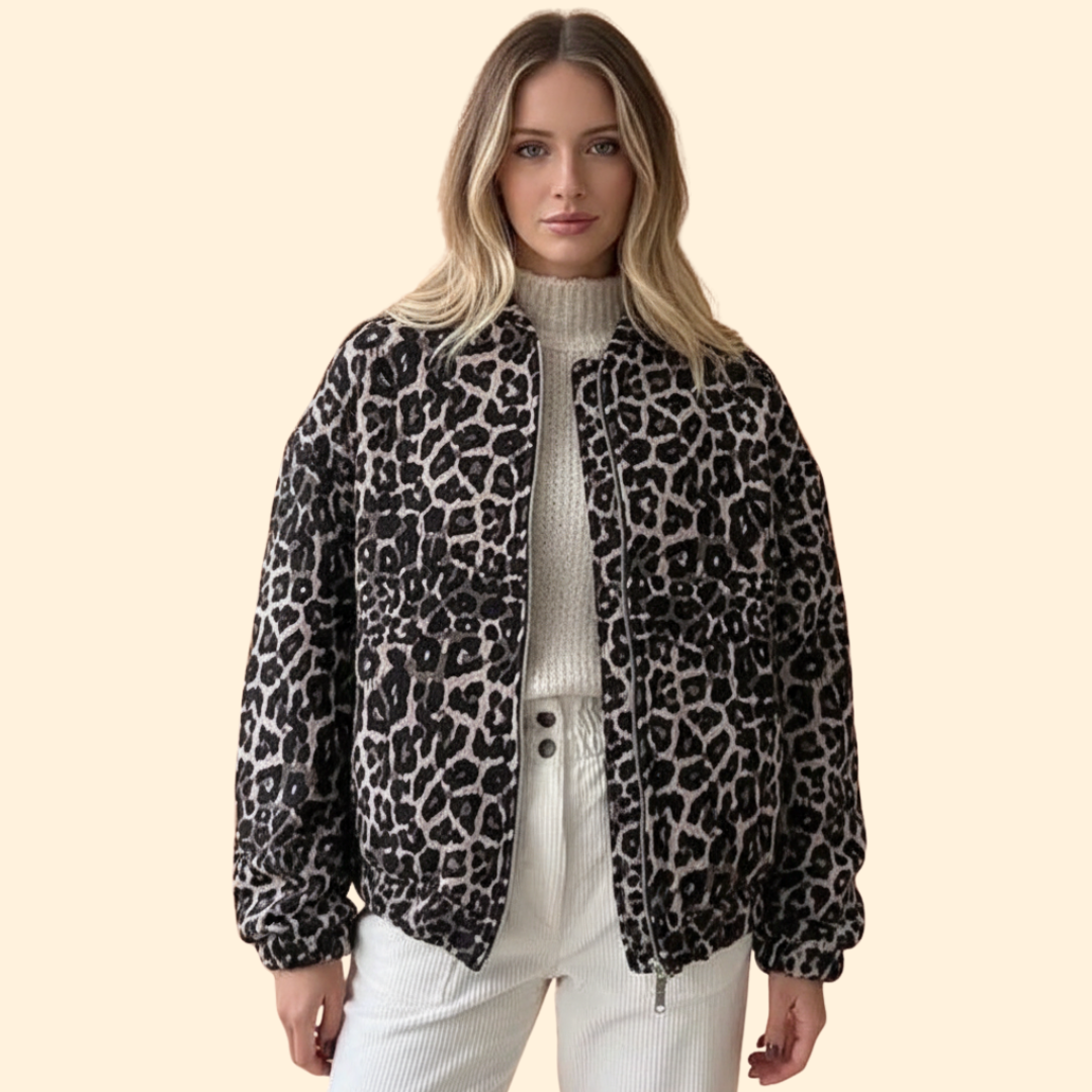 Leopard Print Bomber Jacket for Women – Casual Wear, Stylish Layering