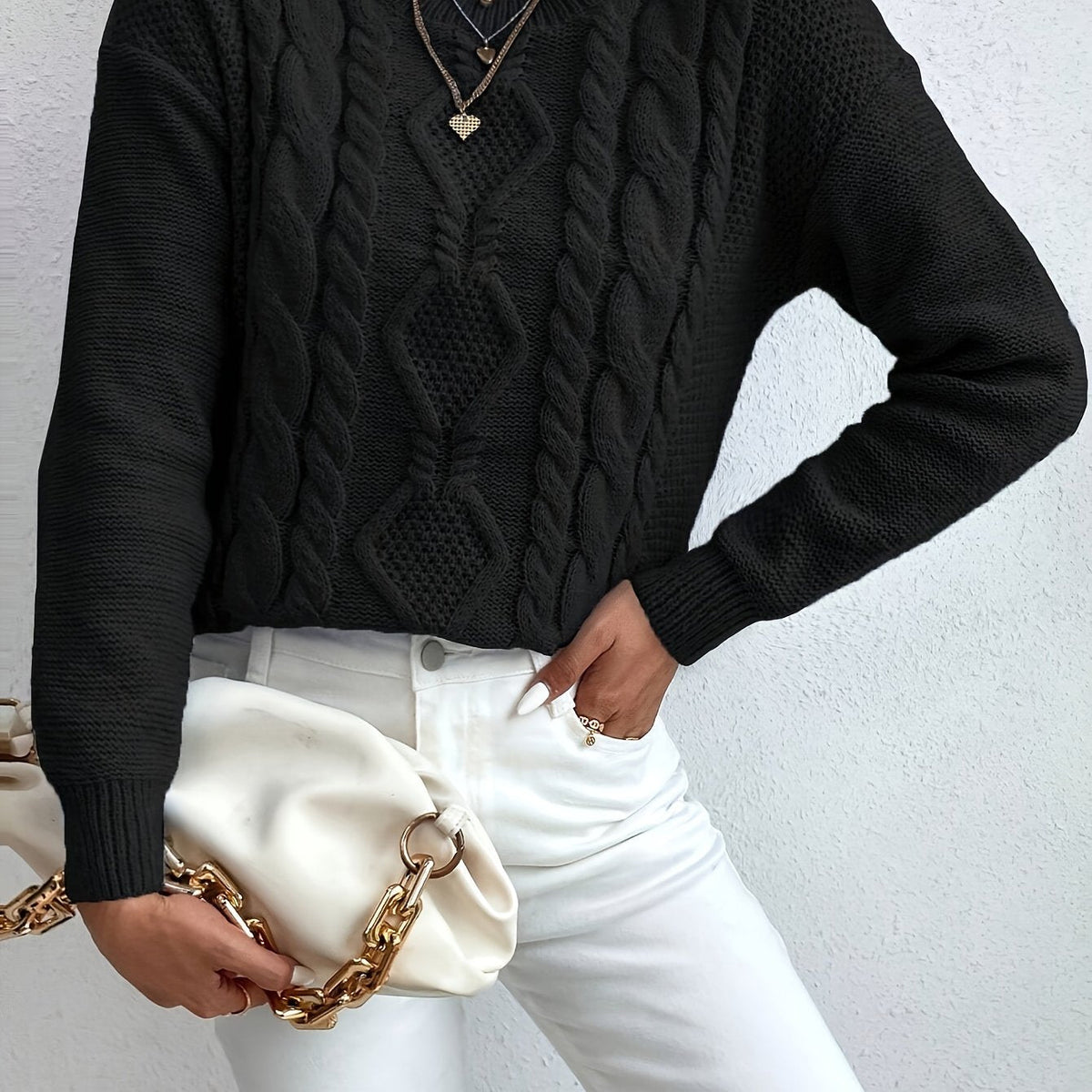 Maglione a trecce oversize – abbigliamento casual, strato confortevole