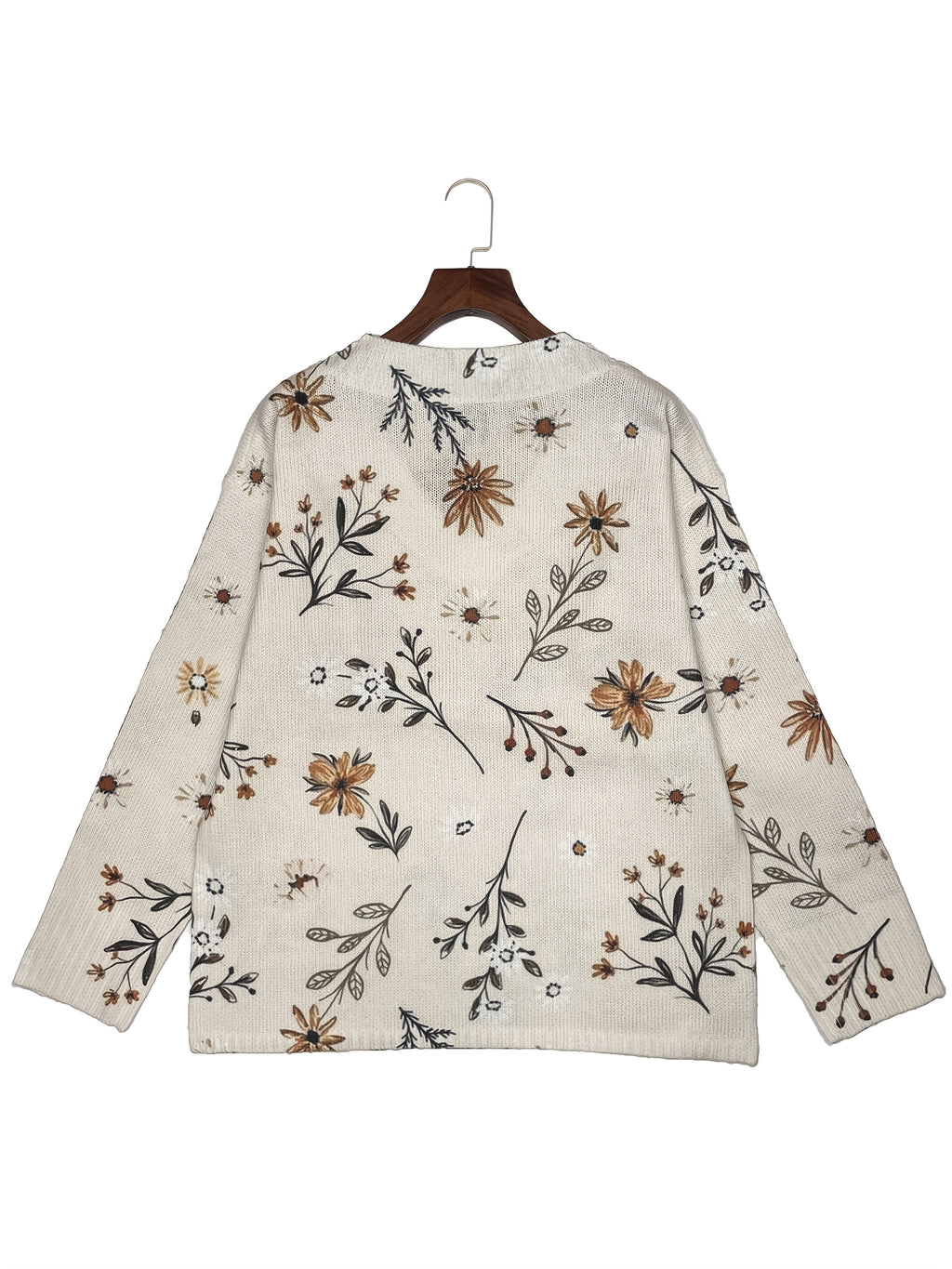 Maglione con scollo a V a fiori – Abbigliamento casual, stile quotidiano