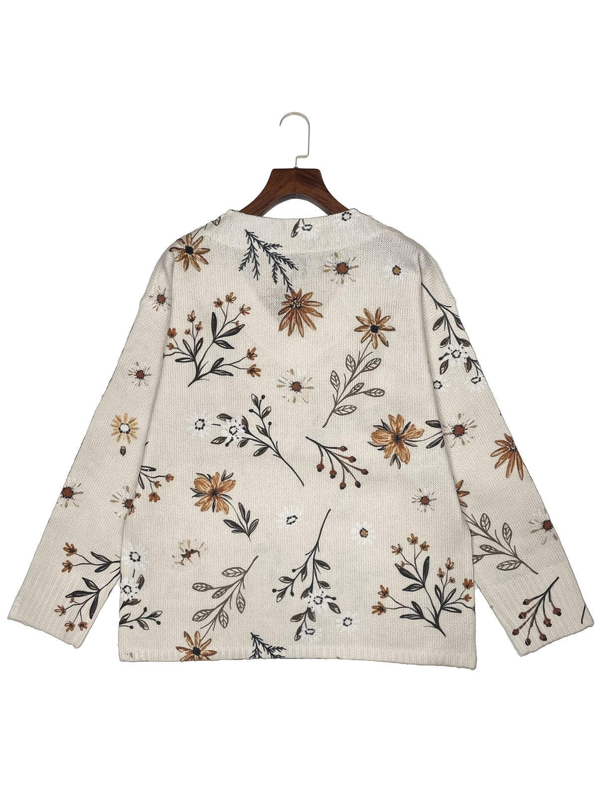 Maglione con scollo a V a fiori – Abbigliamento casual, stile quotidiano