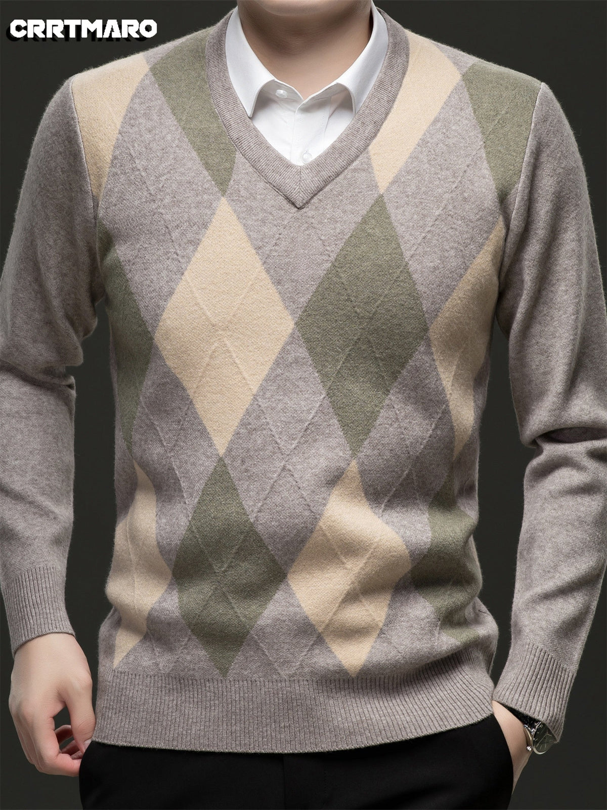Maglione con scollo a V a rombi | Stile classico – Abbigliamento casual, tenuta da ufficio