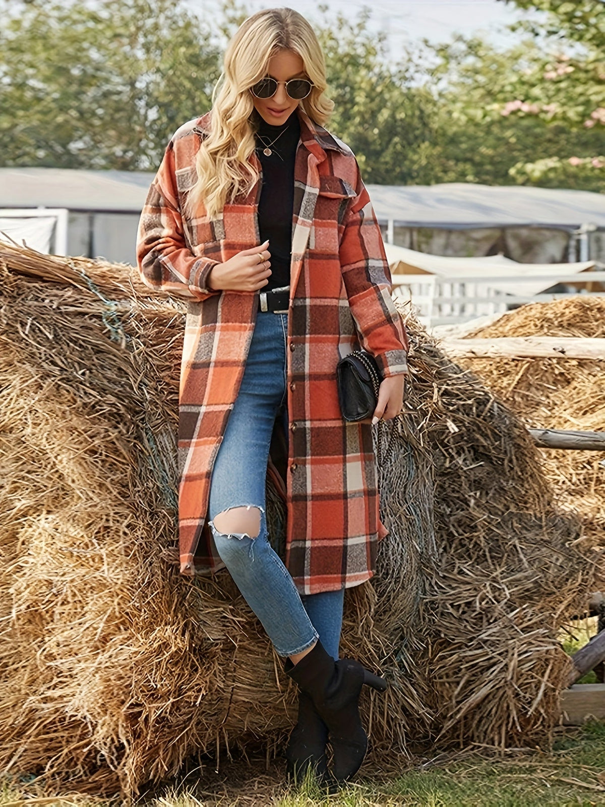 Cappotto a quadri lungo – Abbigliamento casual, strato elegante