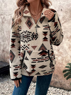 Felpa quarter-zip con stampa azteca – Abbigliamento casual, a strati