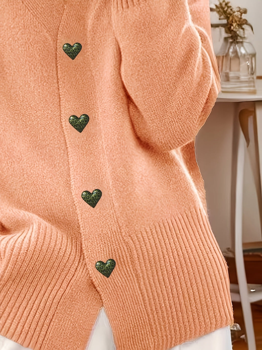 Cardigan con scollo a V e bottoni a cuore – Abbigliamento casual, a strati