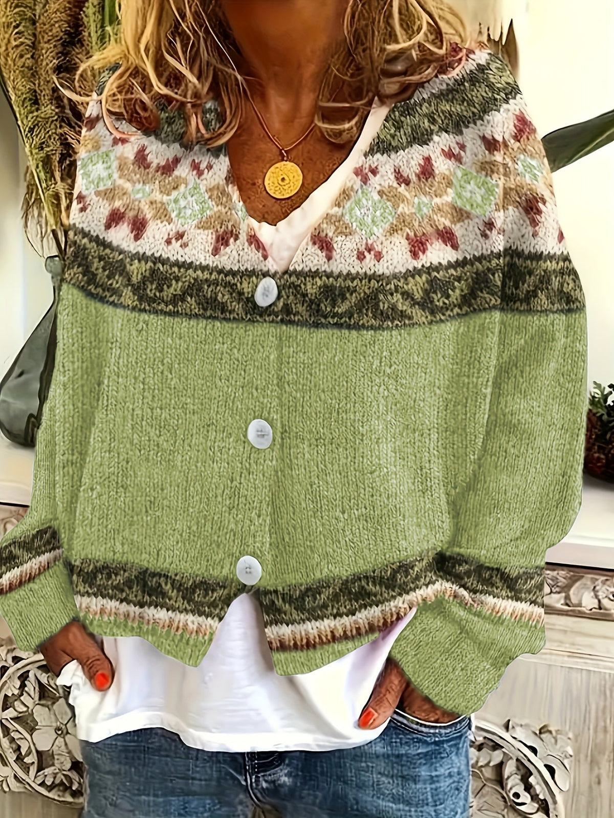 Cardigan con bottoni a fantasia – Abbigliamento casual, a strati