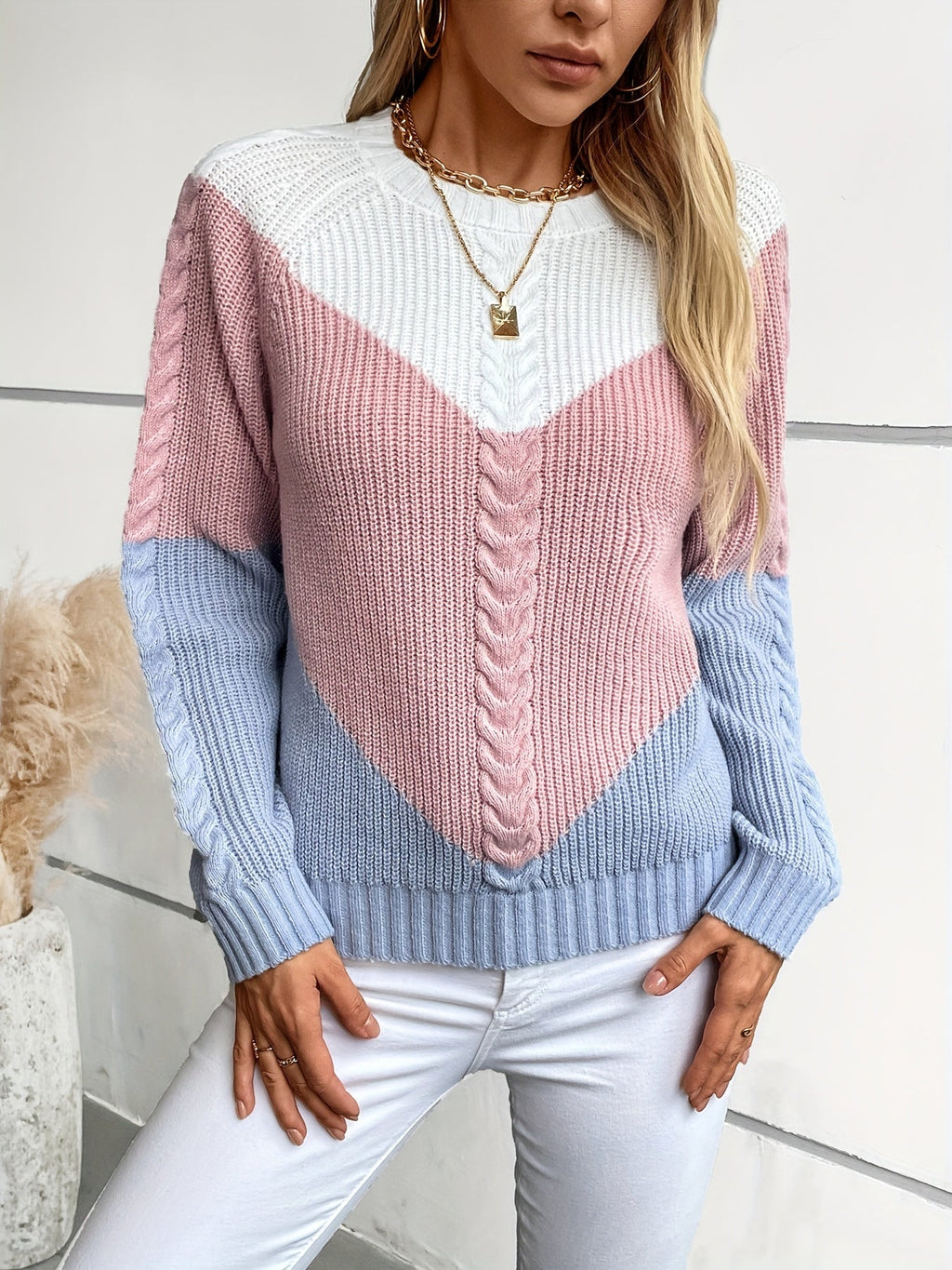 Maglione in maglia color block – Abbigliamento casual, stile a strati