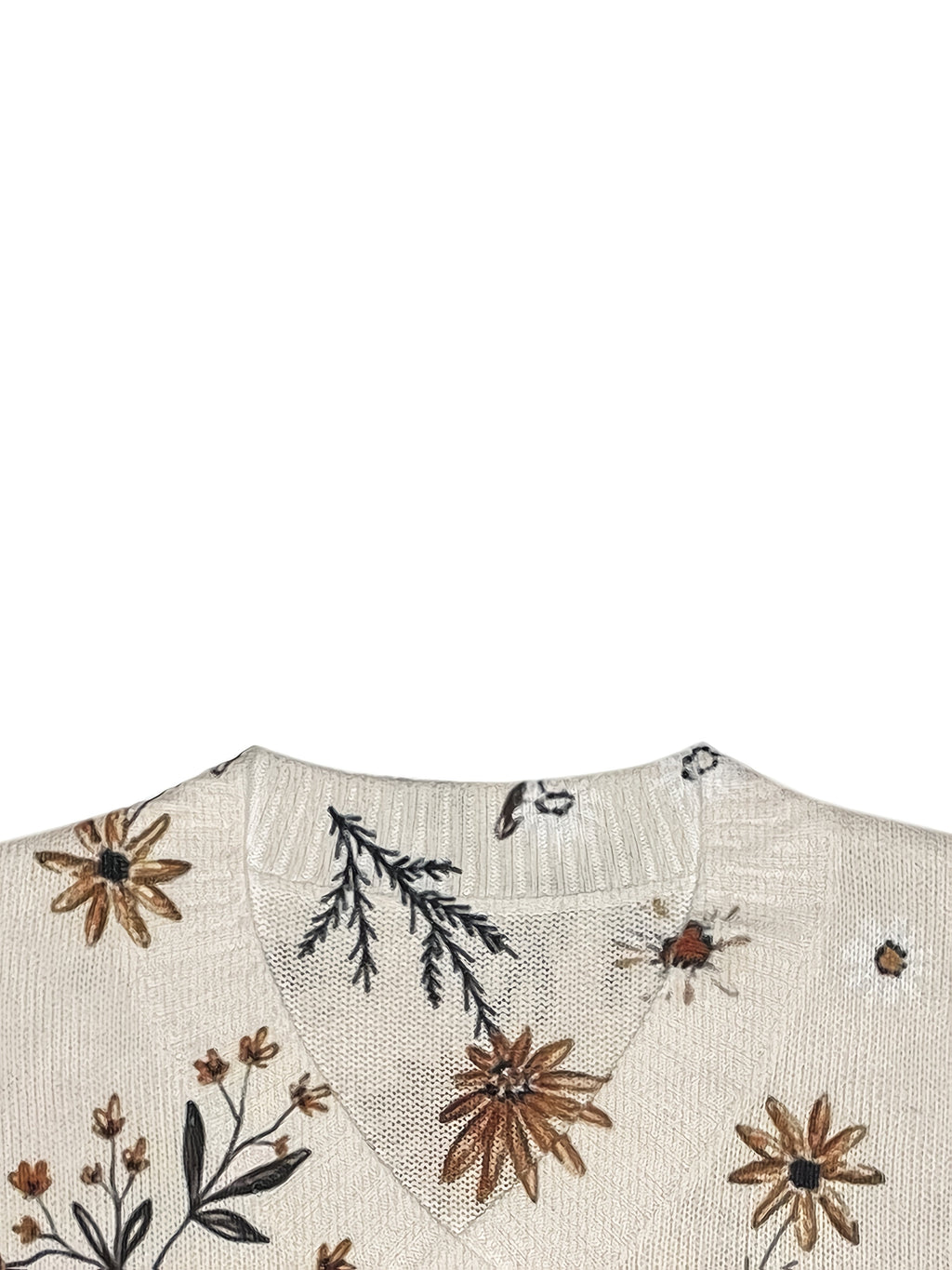 Maglione con scollo a V a fiori – Abbigliamento casual, stile quotidiano