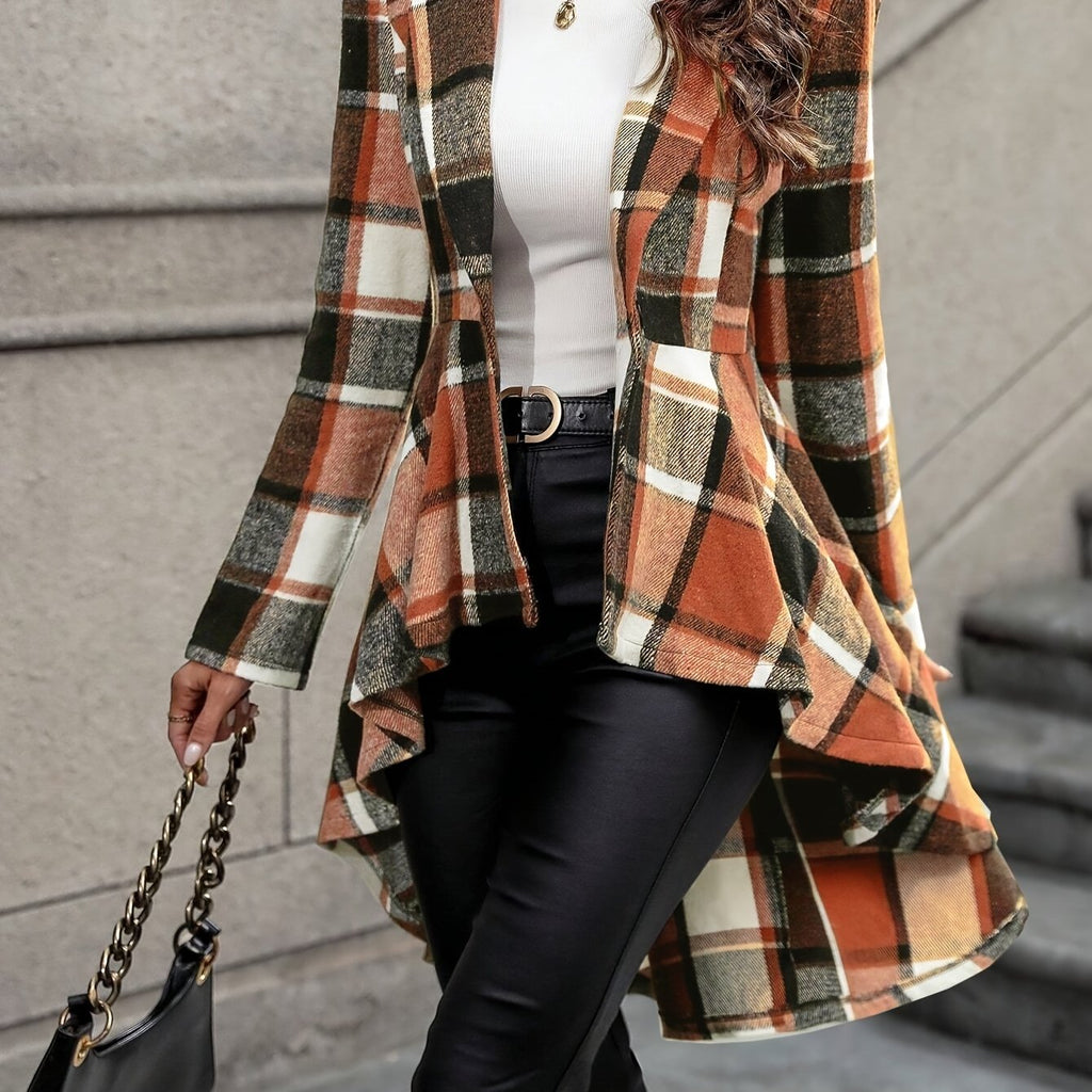 Giacca a quadri drappeggiata – Abbigliamento casual, strato elegante