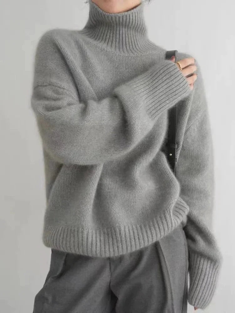 Cashmere Turtleneck Sweater for Women | Elegant High Collar Design - Satinni
