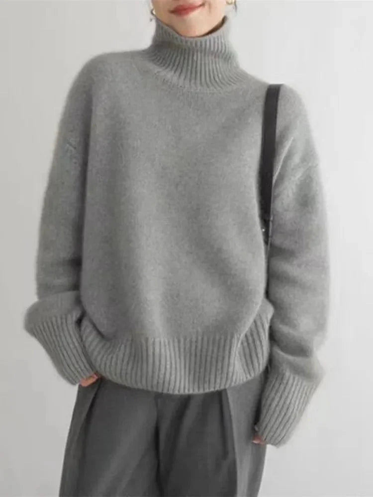 Cashmere Turtleneck Sweater for Women | Elegant High Collar Design - Satinni