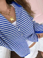 Striped Knit Cardigan with Buttons – Casual, Office