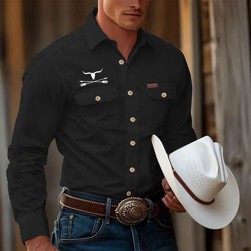 Classic Western Long-Sleeve Shirt in Cotton for Casual Wear - Satinni