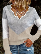 V-Neck Colorblock Sweater – Casual Wear, Stylish Layering
