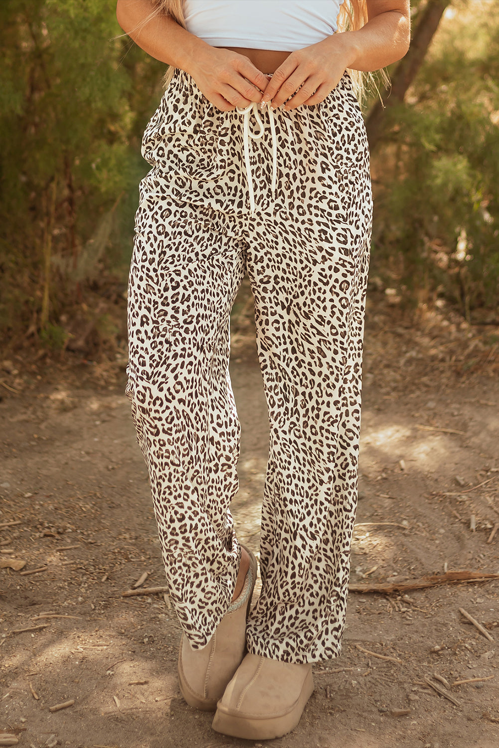 Leopard Drawstring Loose Pants with Elastic Waistband – Casual Wear, Everyday Comfort