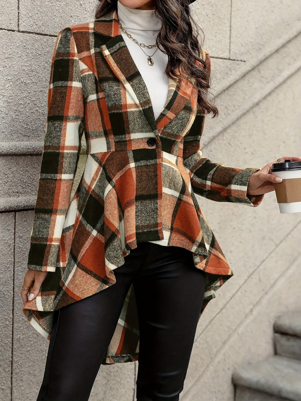 Giacca a quadri drappeggiata – Abbigliamento casual, strato elegante