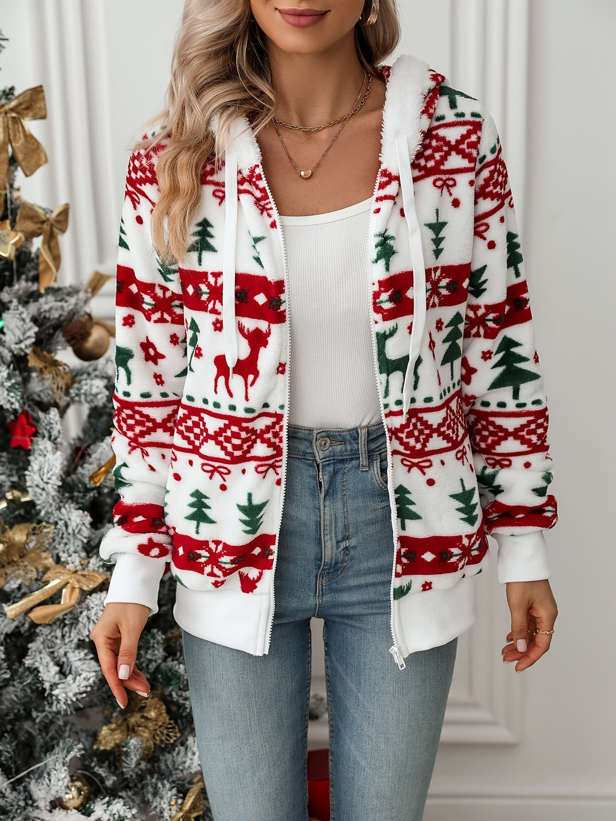 Cardigan con zip e cappuccio | Stile natalizio accogliente – Per le feste, abbigliamento casual